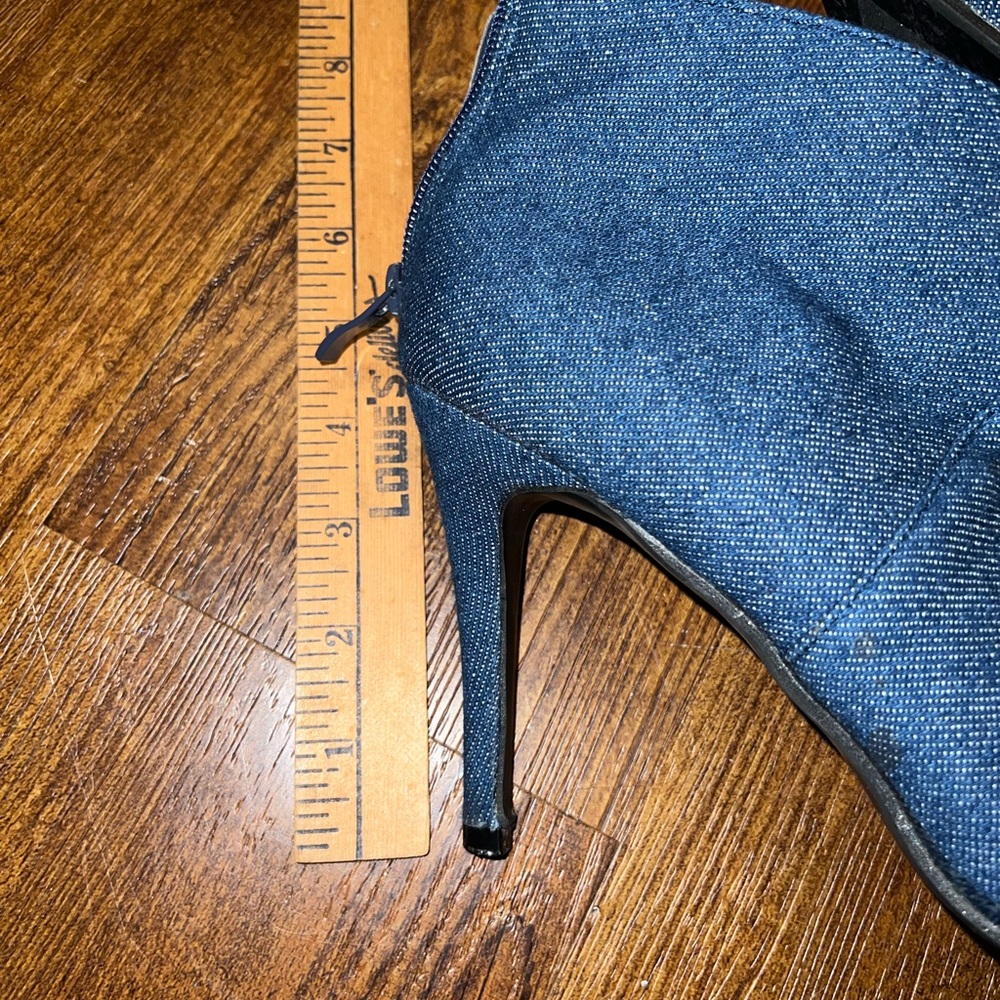 Blue Denim Floral Rose Embroidered Stiletto Heel Y2K Fashion Ankle Boots Size 9 - Picture 12 of 12